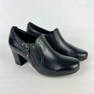 Clarks Womens Black Block Heel Zip Bootie Shootie Ankle Boot Comfort size 8.5